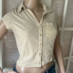Body central colored button down, wheat colored crop top SZ S